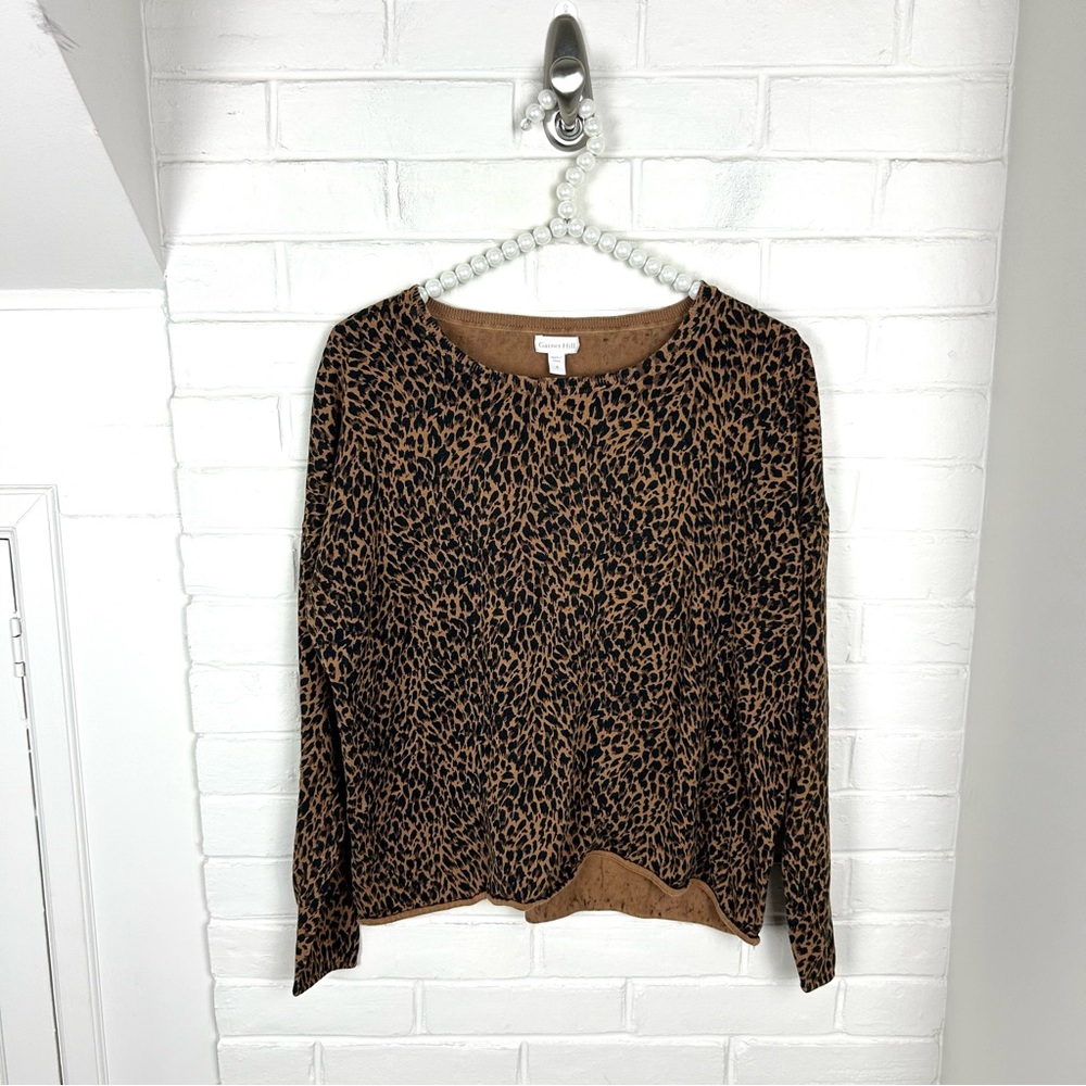Garnet Hill Silk Cotton Animal Print Lightweight Knit Sweater Size S